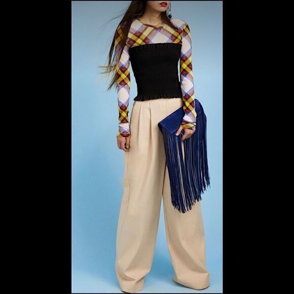 Diane von Furstenberg Thais Brown Smocked Tube Top Sz 8 F/W 2018 - Picture 1 of 12
